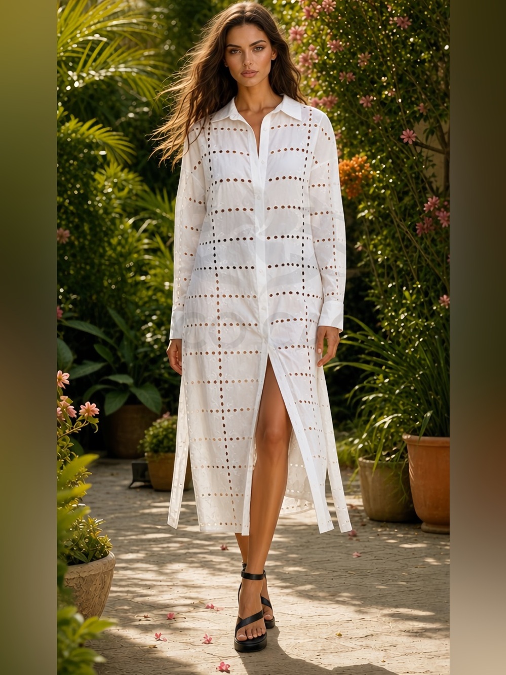 Classy Embroidered Eyelet Oversized Dress Shirt